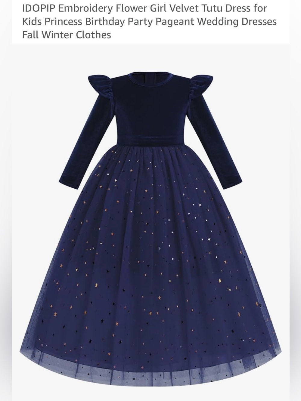 Navy Velvet Star-Embellished Tulle Formal Dress for Girls